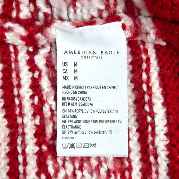 American Eagle Red & White FairIsle Sweater M Winter Knit Pullover - Picture 6 of 6